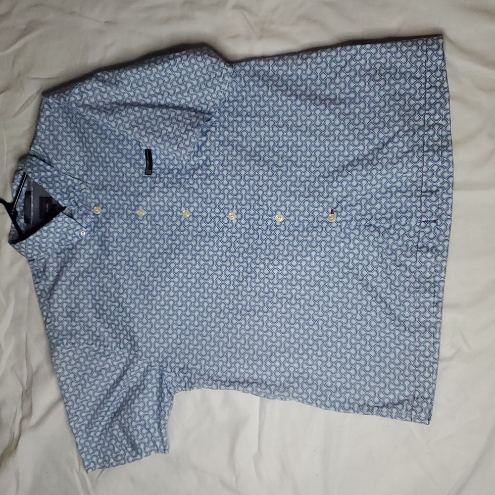 Tommy Hilfiger Shirt Mens Large Blue Shell Casual Button Up Short Sleeve